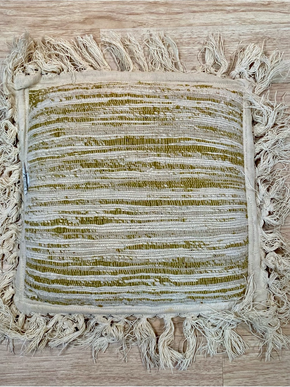 Vintage Irovy Textured Throw Pillow Horizontal Stripe Fringe Edge Approx 14x14in